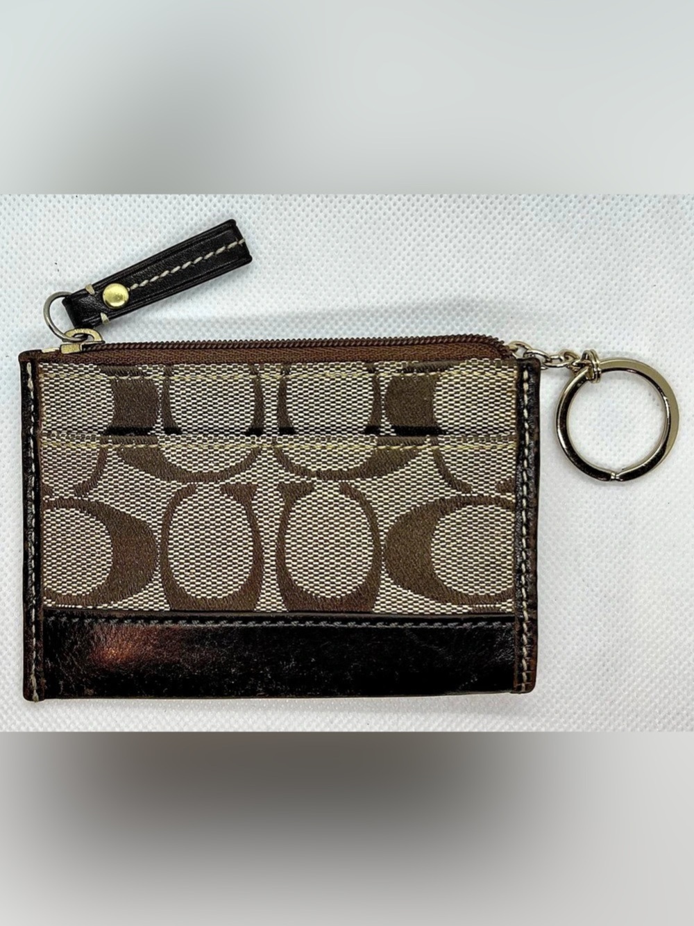 Coach Mini Skinny ID Case in Signature Canvas Brown & Black